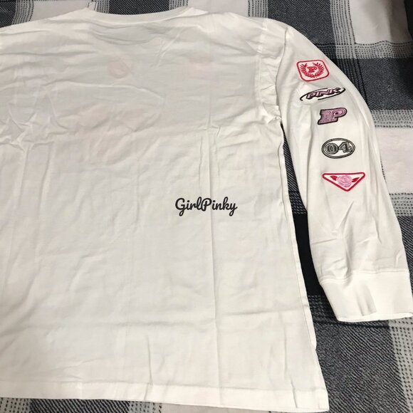 victoria secret PINK CAMPUS long sleeve tee RACING THEME LOGO SIZE MEDIUM - Picture 9 of 11